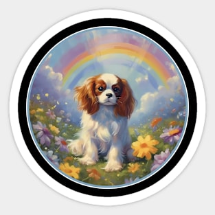 Cavalier King Charles Spaniel Memorial Rainbow Bridge Colorful Dog Art Sticker